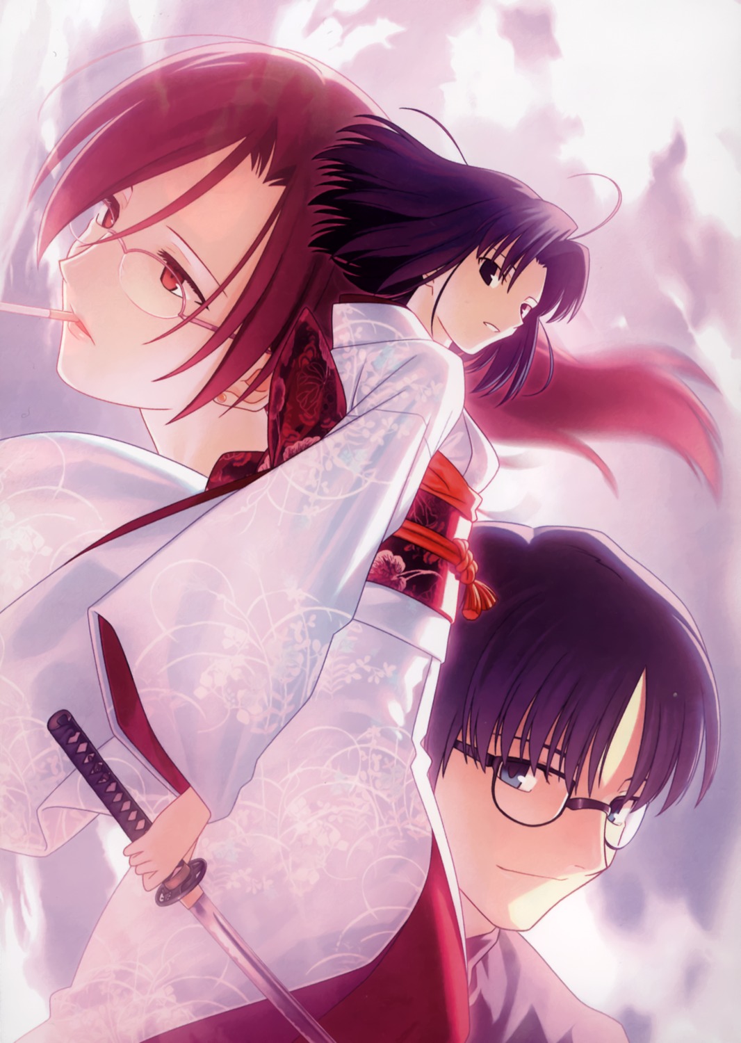 aozaki_touko, kara_no_kyoukai, kimono, kokutou_mikiya, koyama_hirokazu, megane, ryougi_shiki, smoking