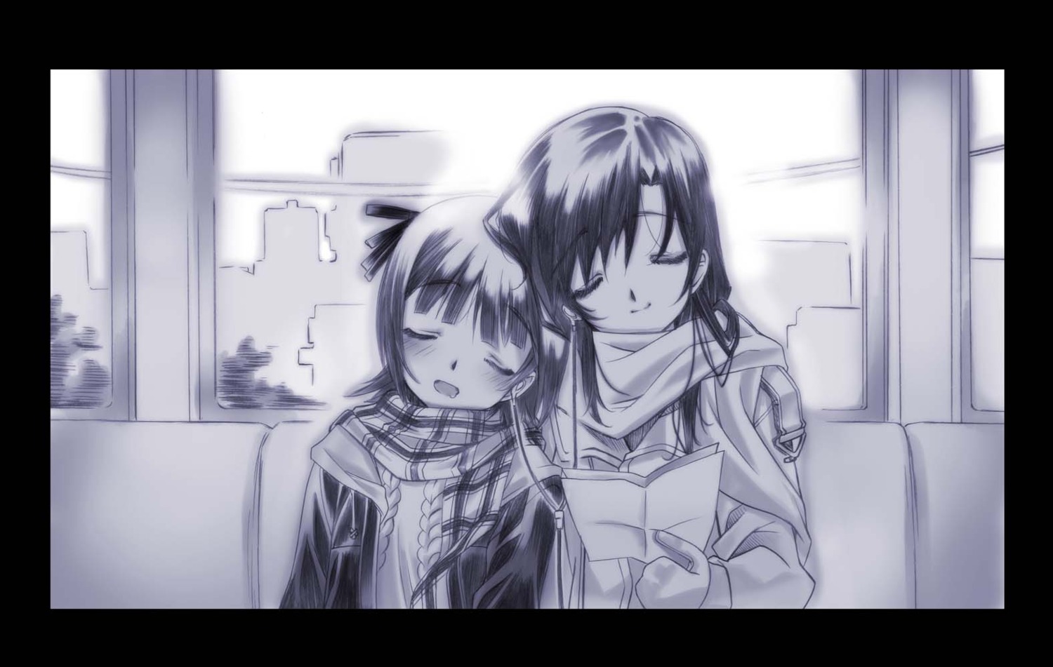 amami_haruka, kisaragi_chihaya, monochrome, senomoto_hisashi, the_idolm@ster, the_idolm@ster_2