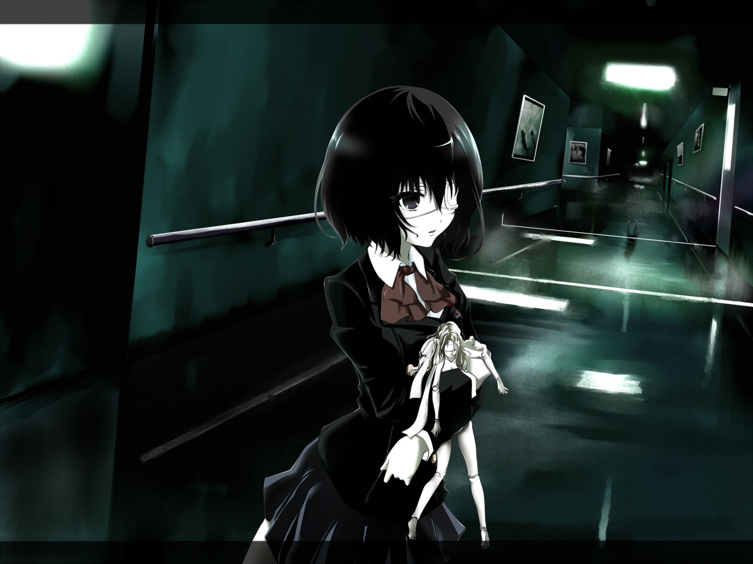 another, eyepatch, landscape, misaki_mei, poker-face-008, seifuku, wallpaper
