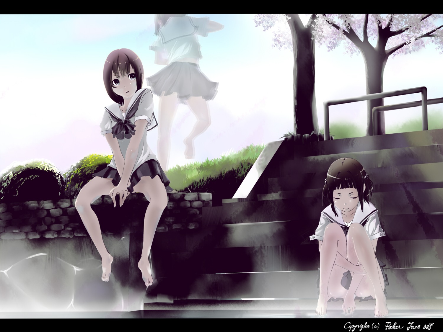 landscape, poker-face-008, seifuku, wallpaper