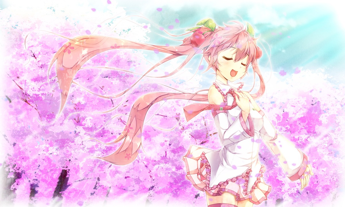 hatsune_miku, sakura_miku, thighhighs, vocaloid, yukinon