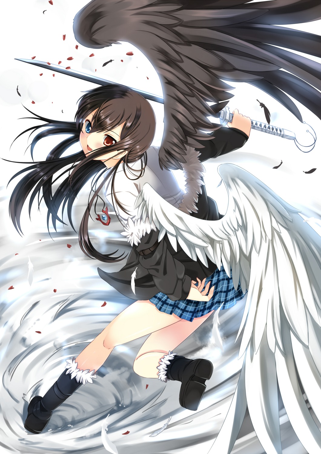 bellezza_felutia, heterochromia, seifuku, sword, trap, wings, xephonia