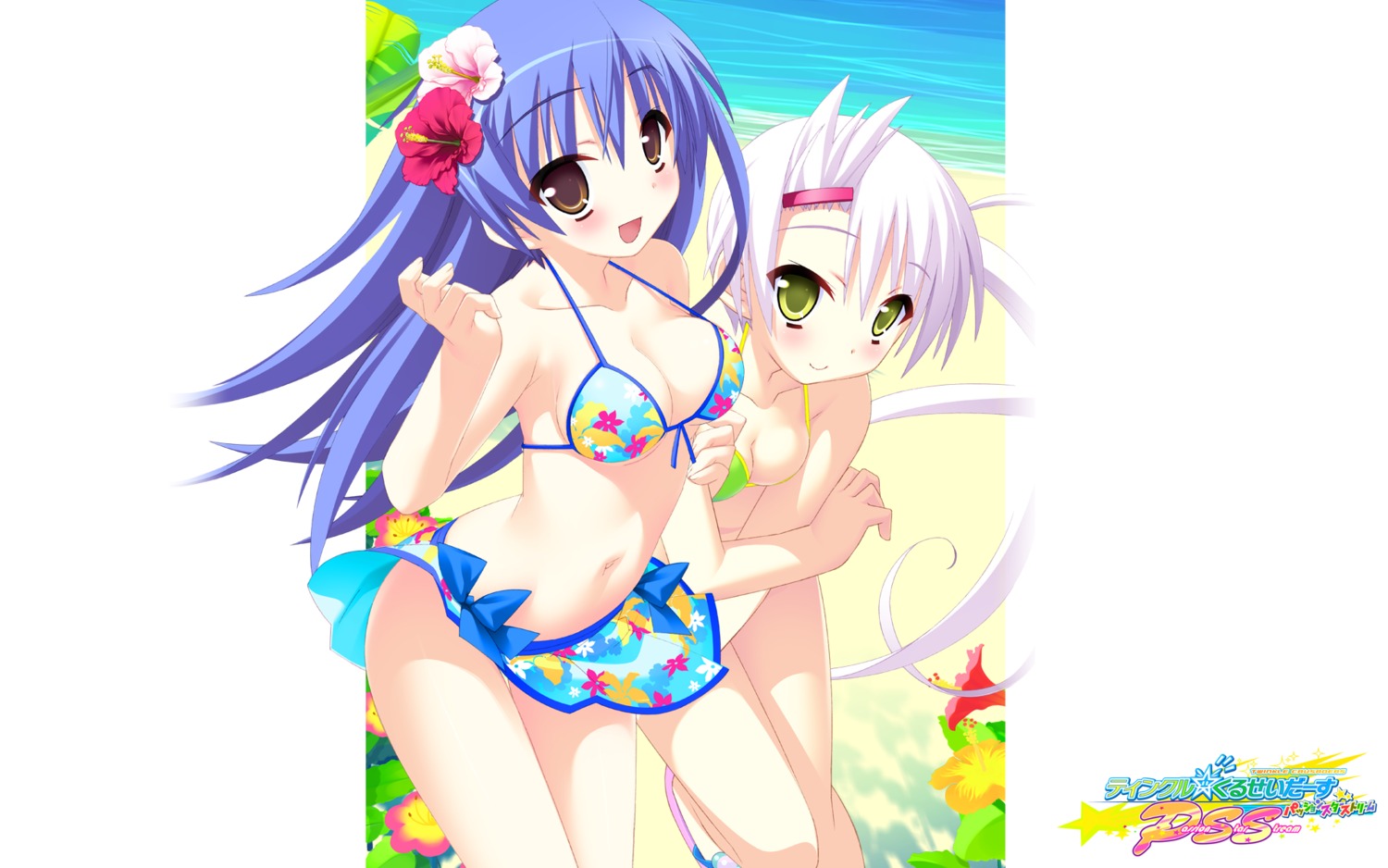 bikini, cleavage, illear, kannagi_rei, kujou_ria, swimsuits, twinkle_crusaders, twinkle_crusaders_-passion_star_stream-, wallpaper