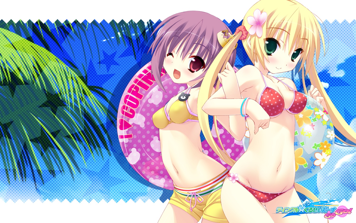 bikini, cleavage, kannagi_rei, macaron, misa_brigitta_cristelis, swimsuits, twinkle_crusaders, twinkle_crusaders_gogo!