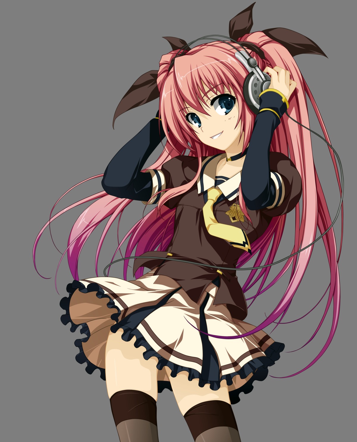 akatsuki_no_goei, headphones, nikaidou_reika, thighhighs, tomose_shunsaku, transparent_png, vector_trace