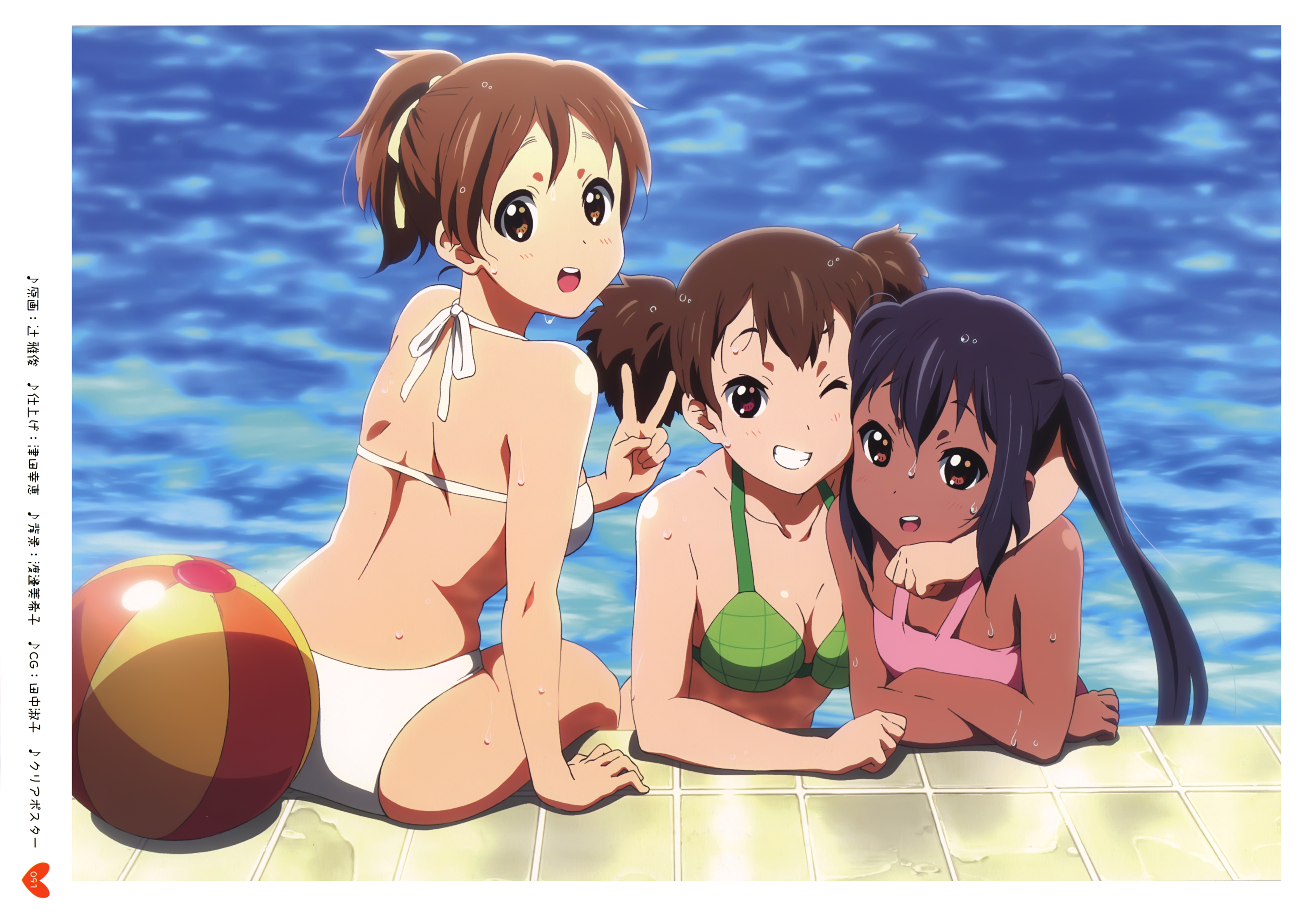bikini, cleavage, hirasawa_ui, k-on!, nakano_azusa, overfiltered, suzuki_jun, swimsuits