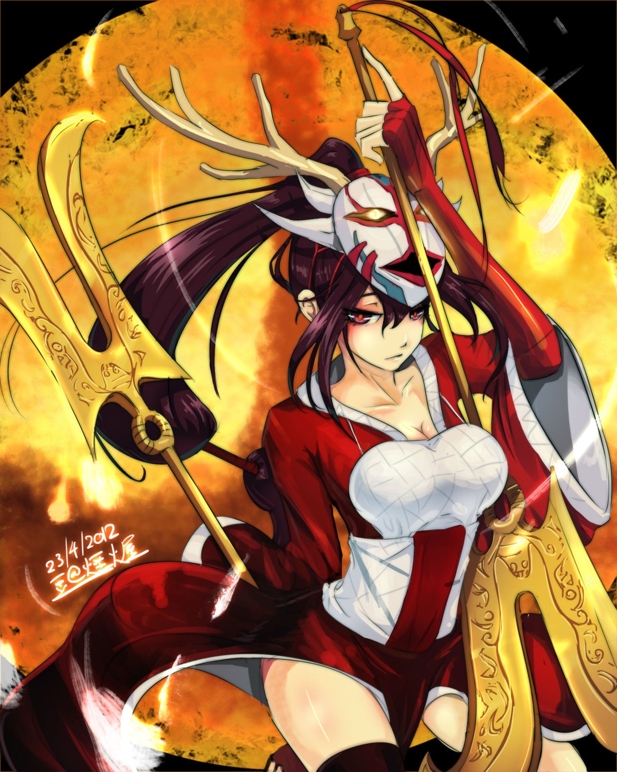 akali, beancurd, cleavage, league_of_legends, thighhighs