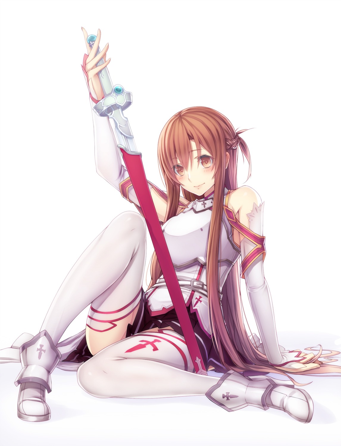 armor, asuna_(sword_art_online), steelleets, sword, sword_art_online, thighhighs