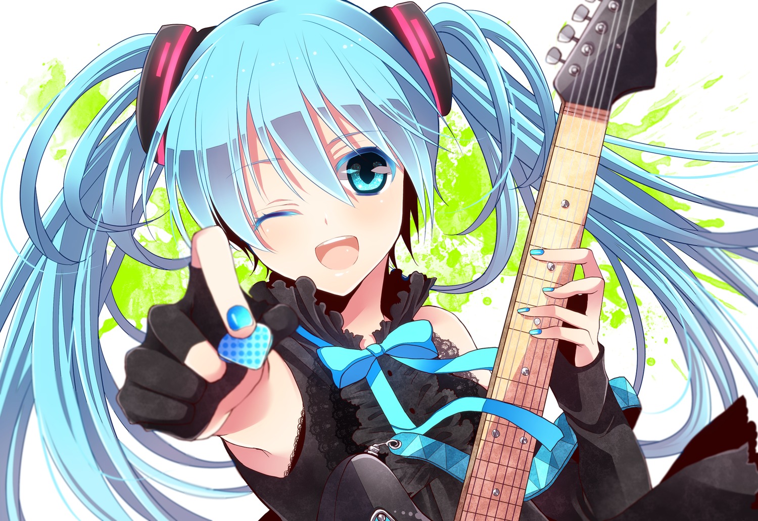 guitar, hatsune_miku, vocaloid, yunxko