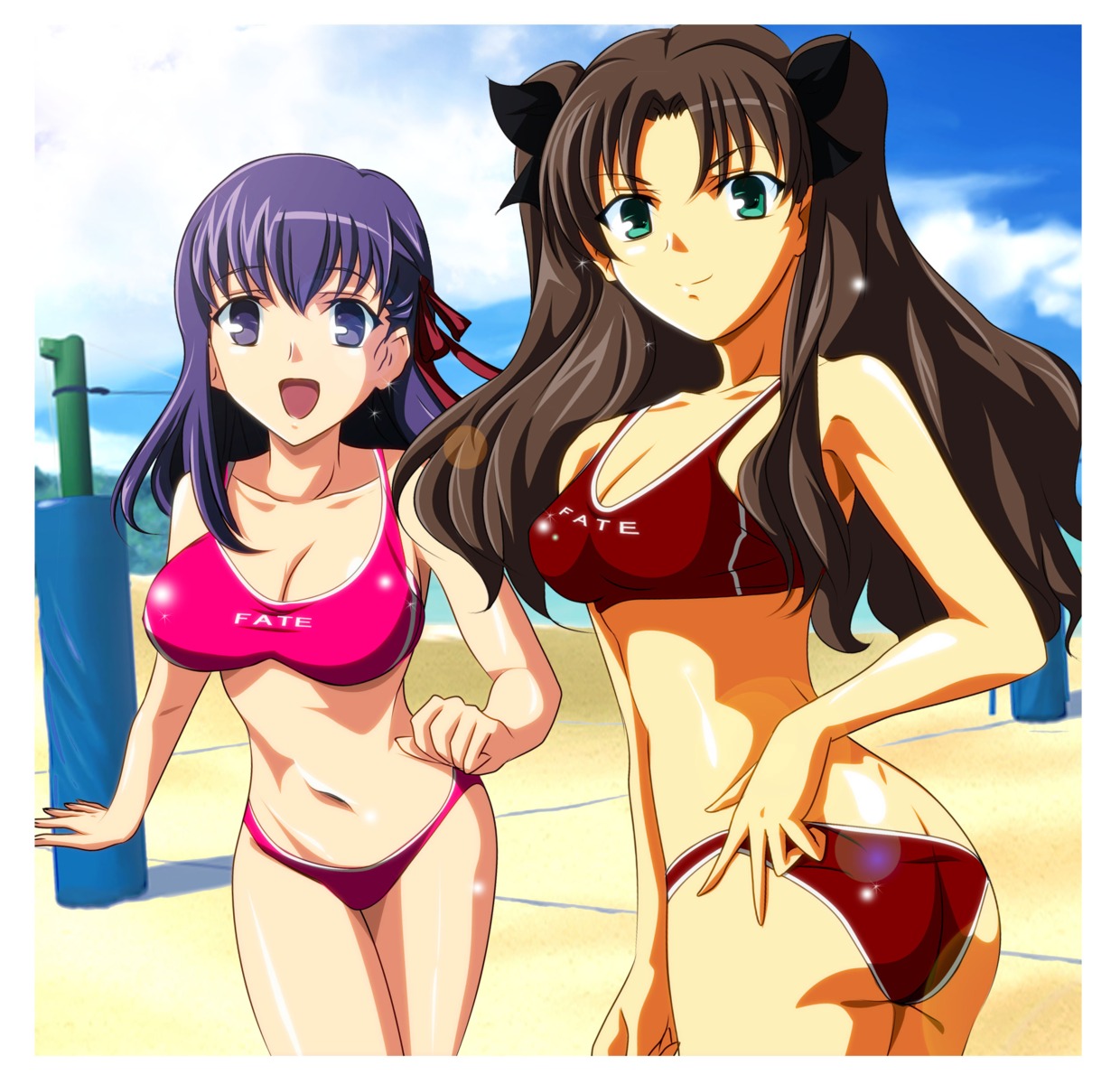ass, bikini, cleavage, fate/stay_night, gentoku, matou_sakura, swimsuits, toosaka_rin