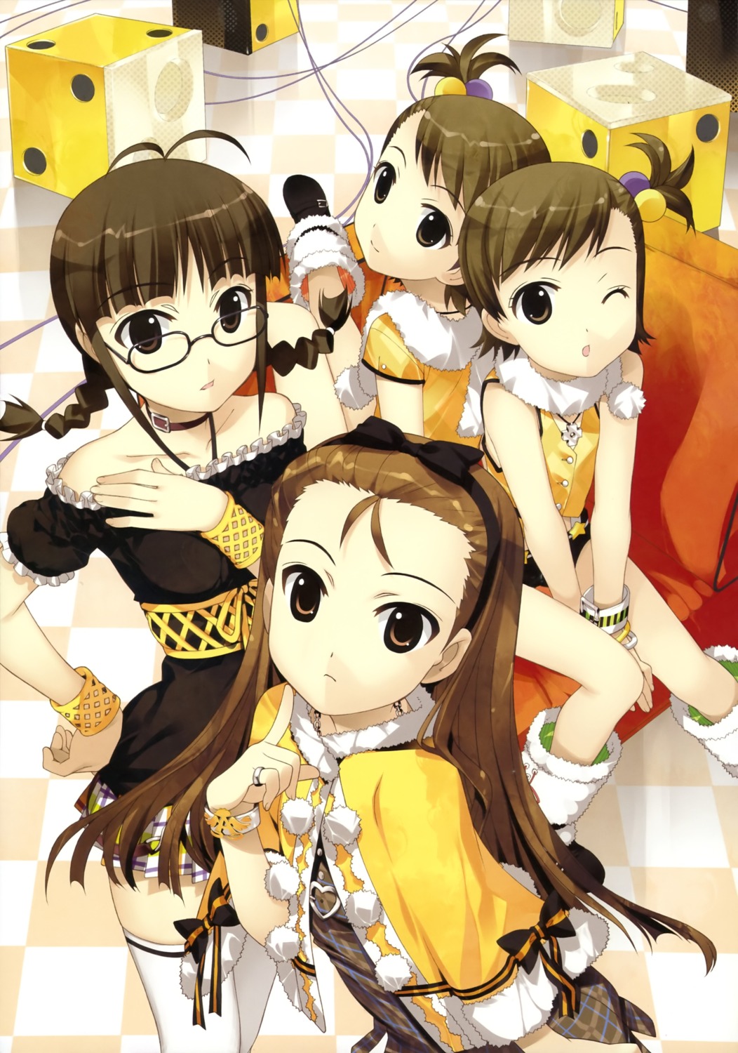 akizuki_ritsuko, fujima_takuya, futami_ami, futami_mami, megane, minase_iori, the_idolm@ster, the_idolm@ster_break!