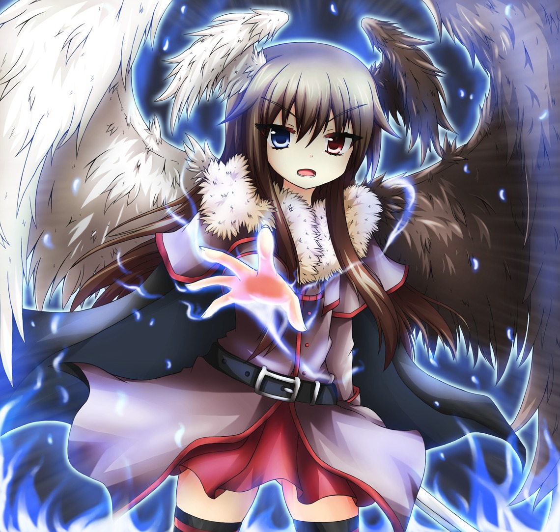bellezza_felutia, greenteaneko, heterochromia, sword, trap, wings