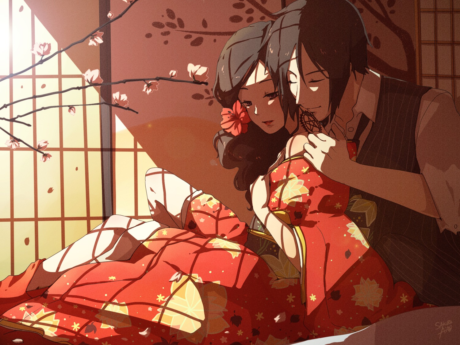 ceal-sakura-ai, kimono, kuroshitsuji, pandora_(pandaberry6), sebastian_michaelis