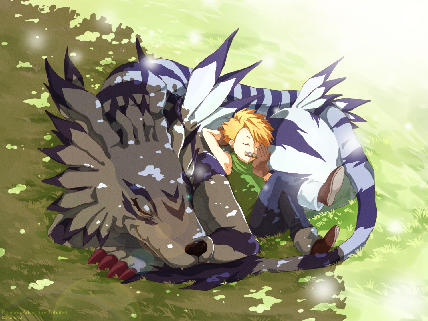 ceal-sakura-ai, digimon, garurumon, ishida_yamato, male, monster