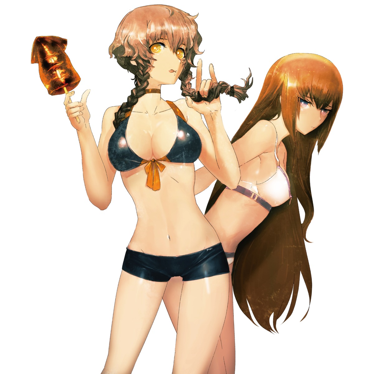 amane_suzuha, bikini, cleavage, huke, makise_kurisu, steins;gate, swimsuits
