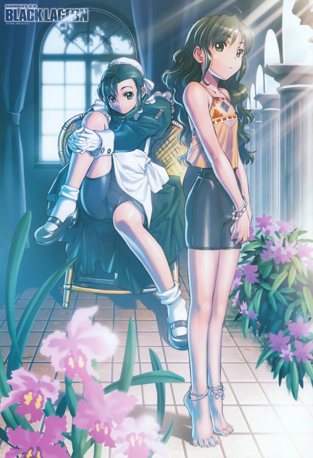 bike_shorts, black_lagoon, fabiola_iglesias, feet, heels, hiroe_rei, maid