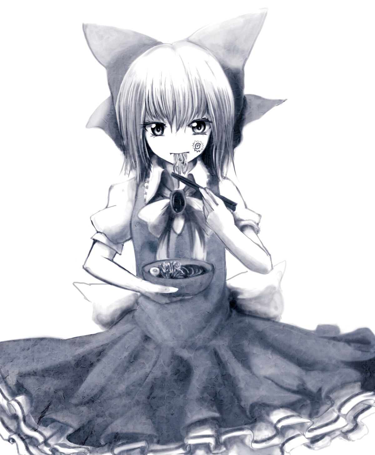 cirno, dress, eruza, monochrome, touhou