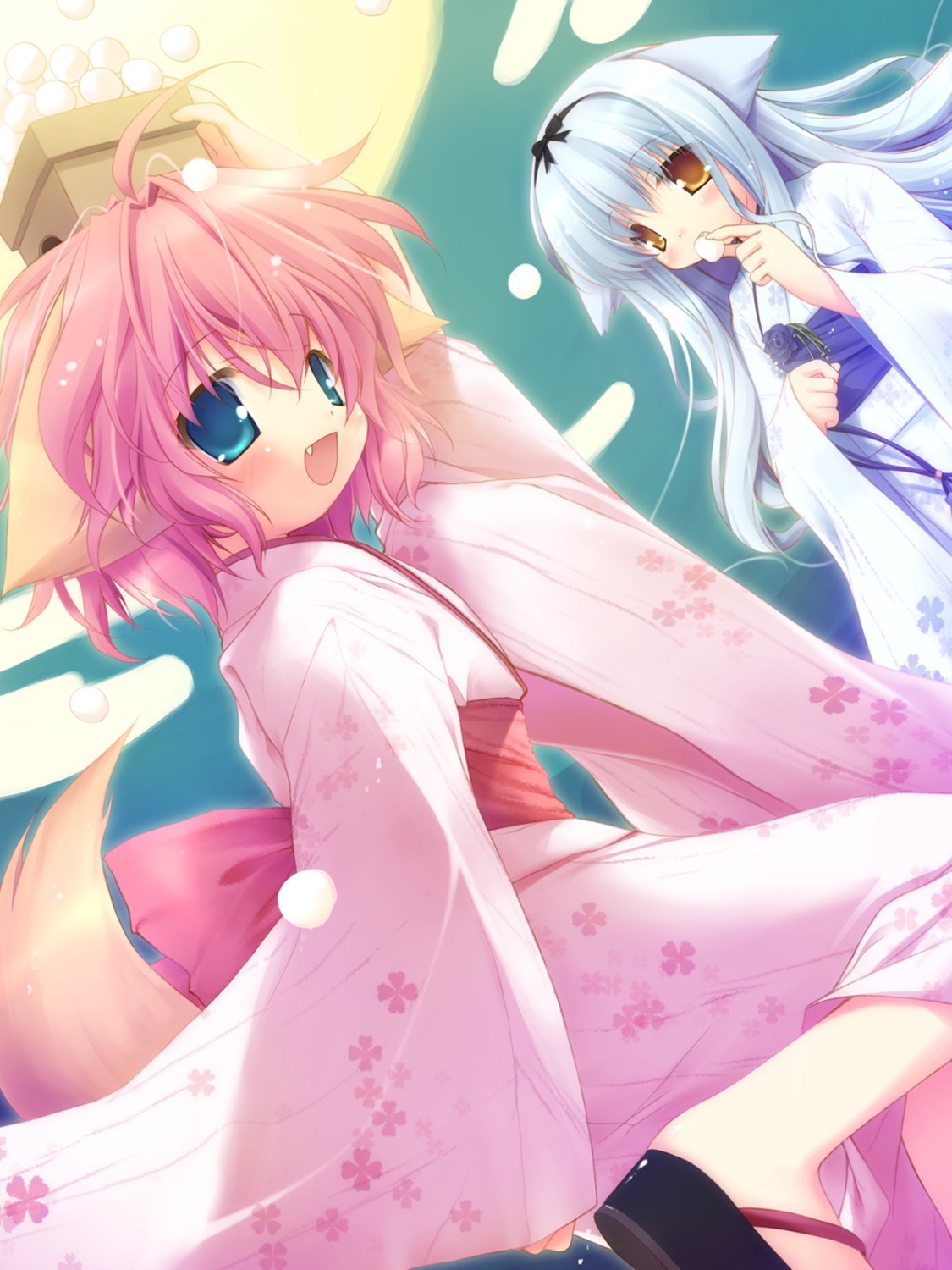 animal_ears, chikotam, cuffs, jpeg_artifacts, kimono, nekomimi, tail, wanko_to_lily