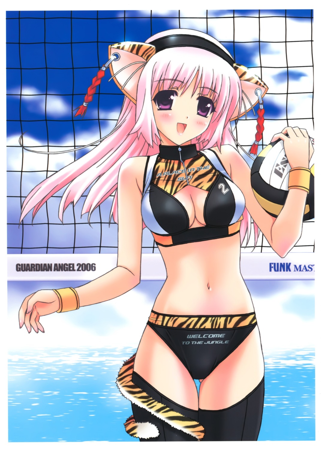 animal_ears, bikini, cleavage, hasumi_elan, nekomimi, swimsuits, tail, thighhighs