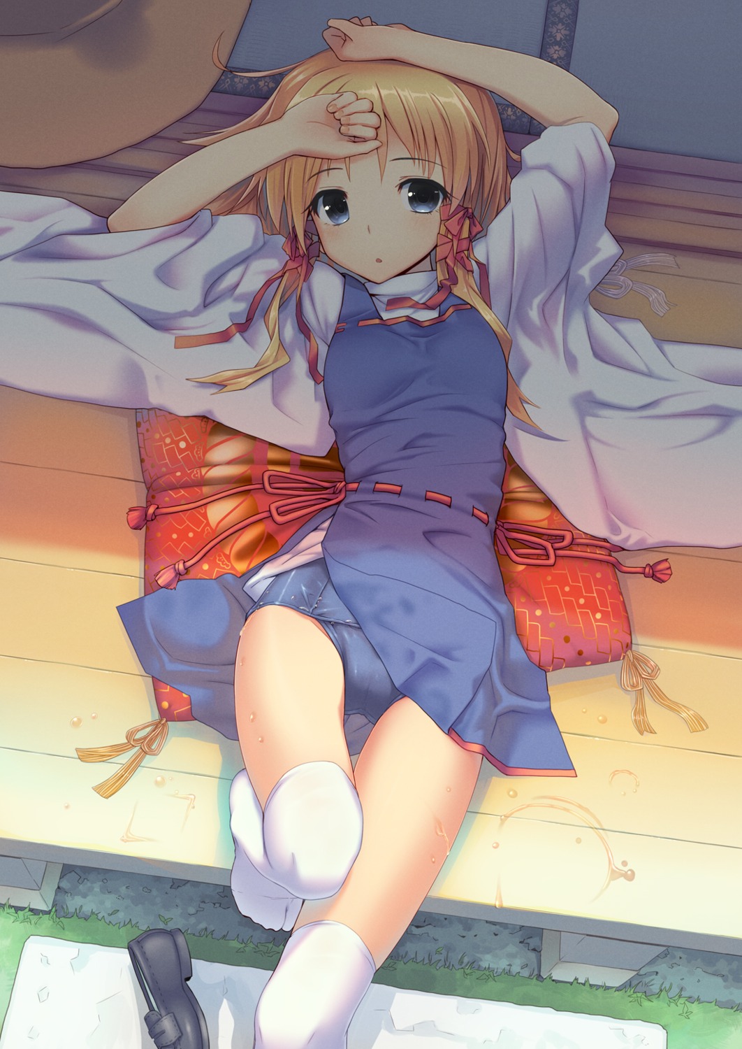 kurobuta_gekkan, moriya_suwako, school_swimsuit, swimsuits, thighhighs, touhou