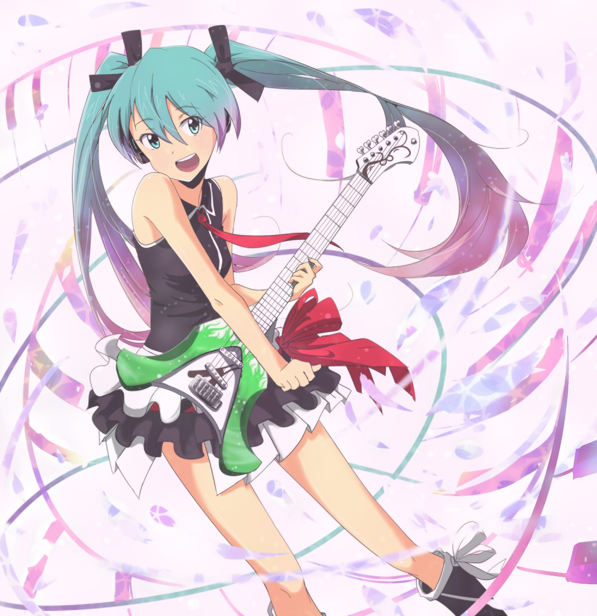 guitar, hatsune_miku, headphones, sevun, vocaloid