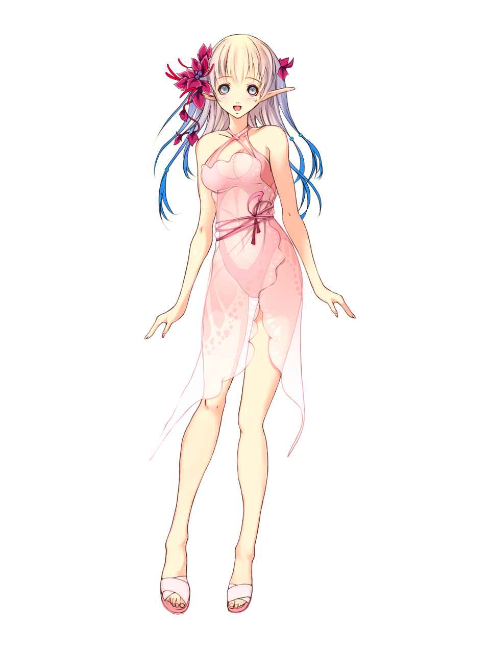 cleavage, dress, elf, pointy_ears, see_through, shijimi