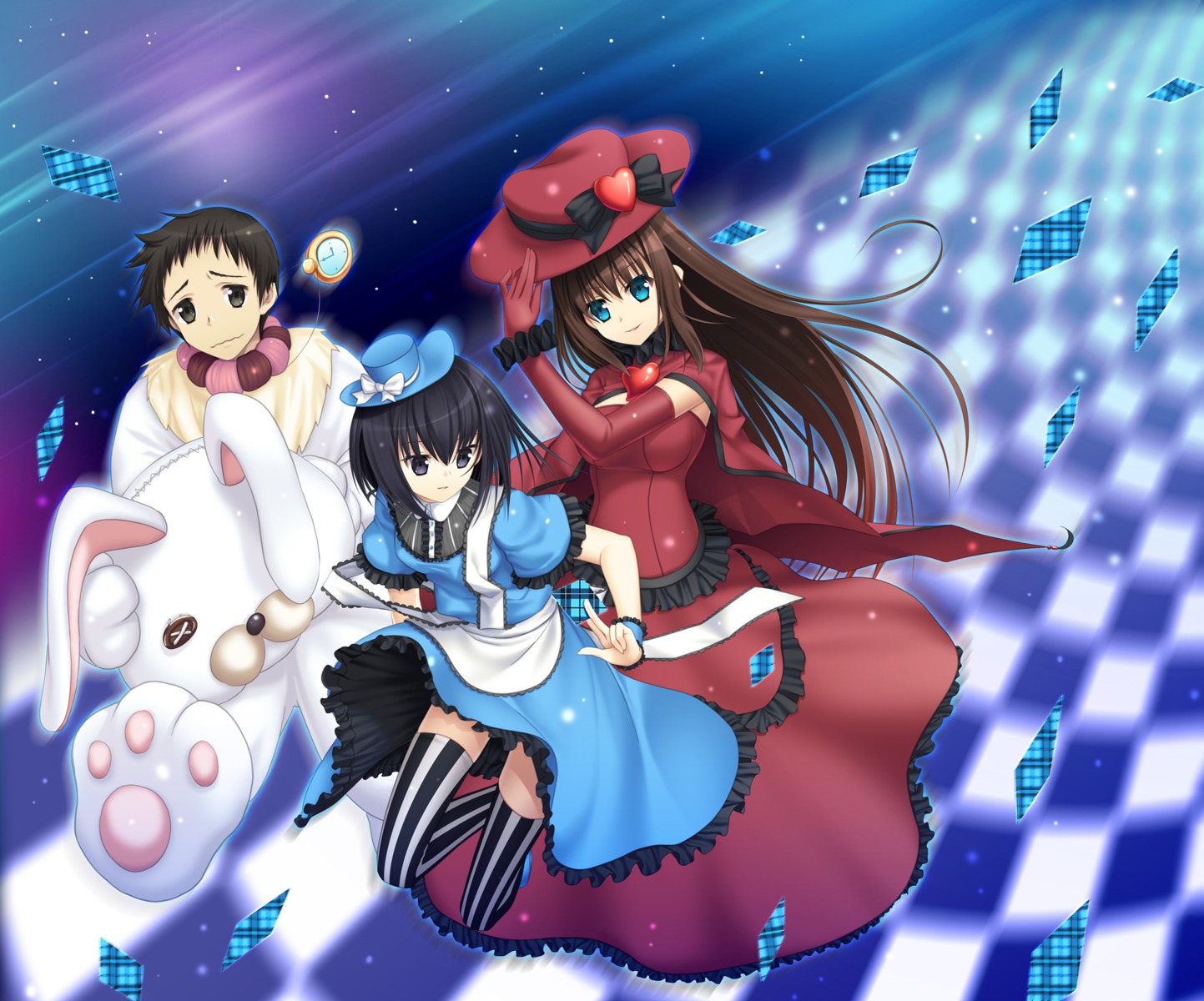 33paradox, aozaki_aoko, dress, kuonji_alice, mahou_tsukai_no_yoru, shizuki_soujuurou, thighhighs