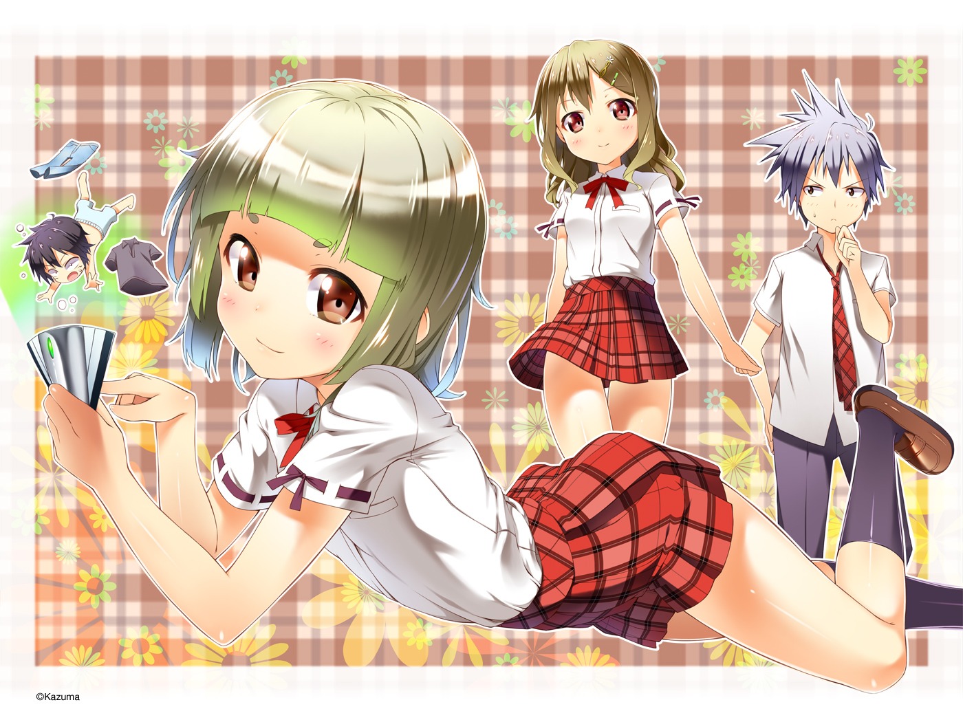 chibi, kazuma, seifuku, wallpaper