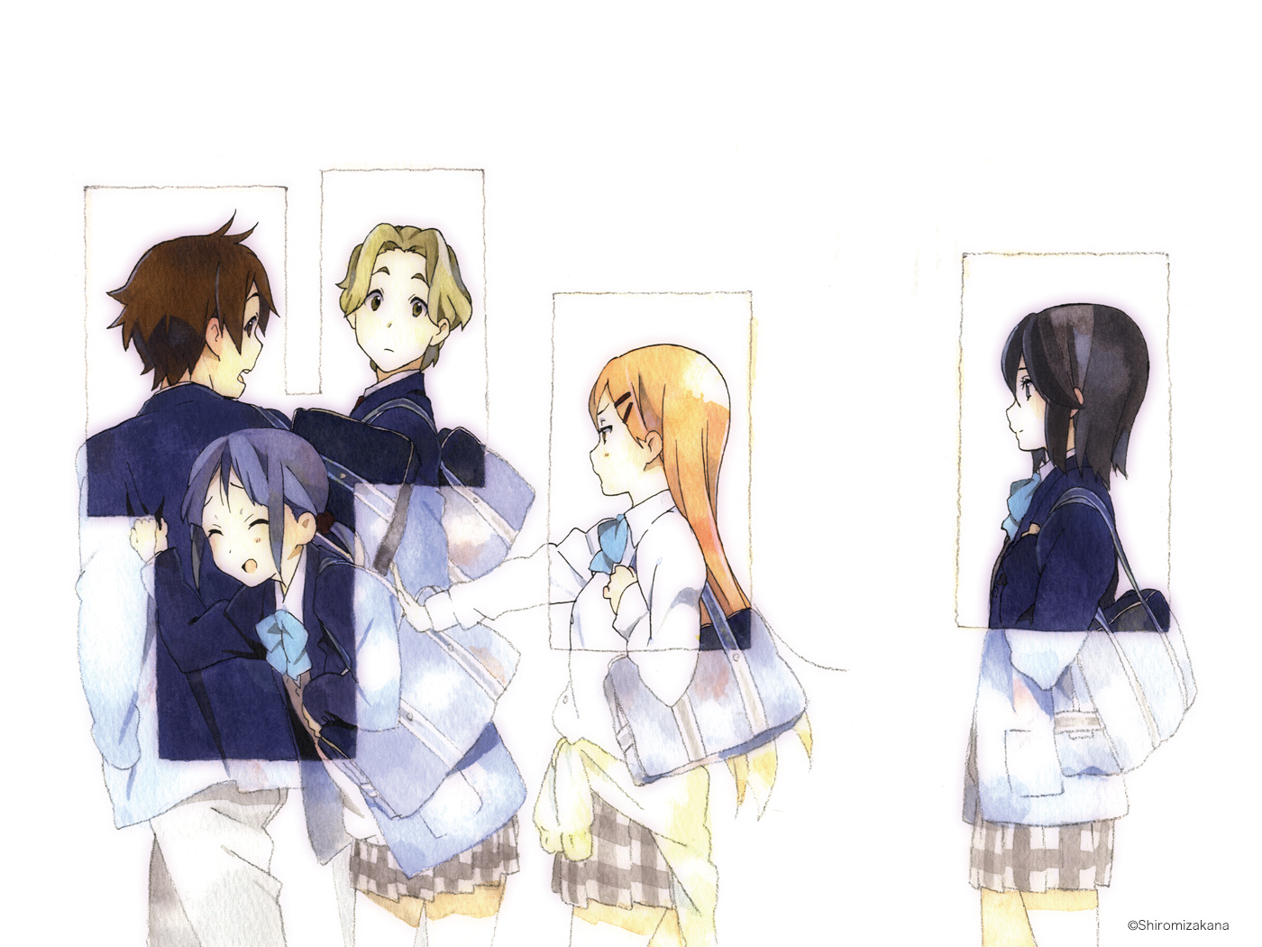 aoki_yoshifumi, horiguchi_yukiko, inaba_himeko, kiriyama_yui, kokoro_connect, nagase_iori, seifuku, wallpaper