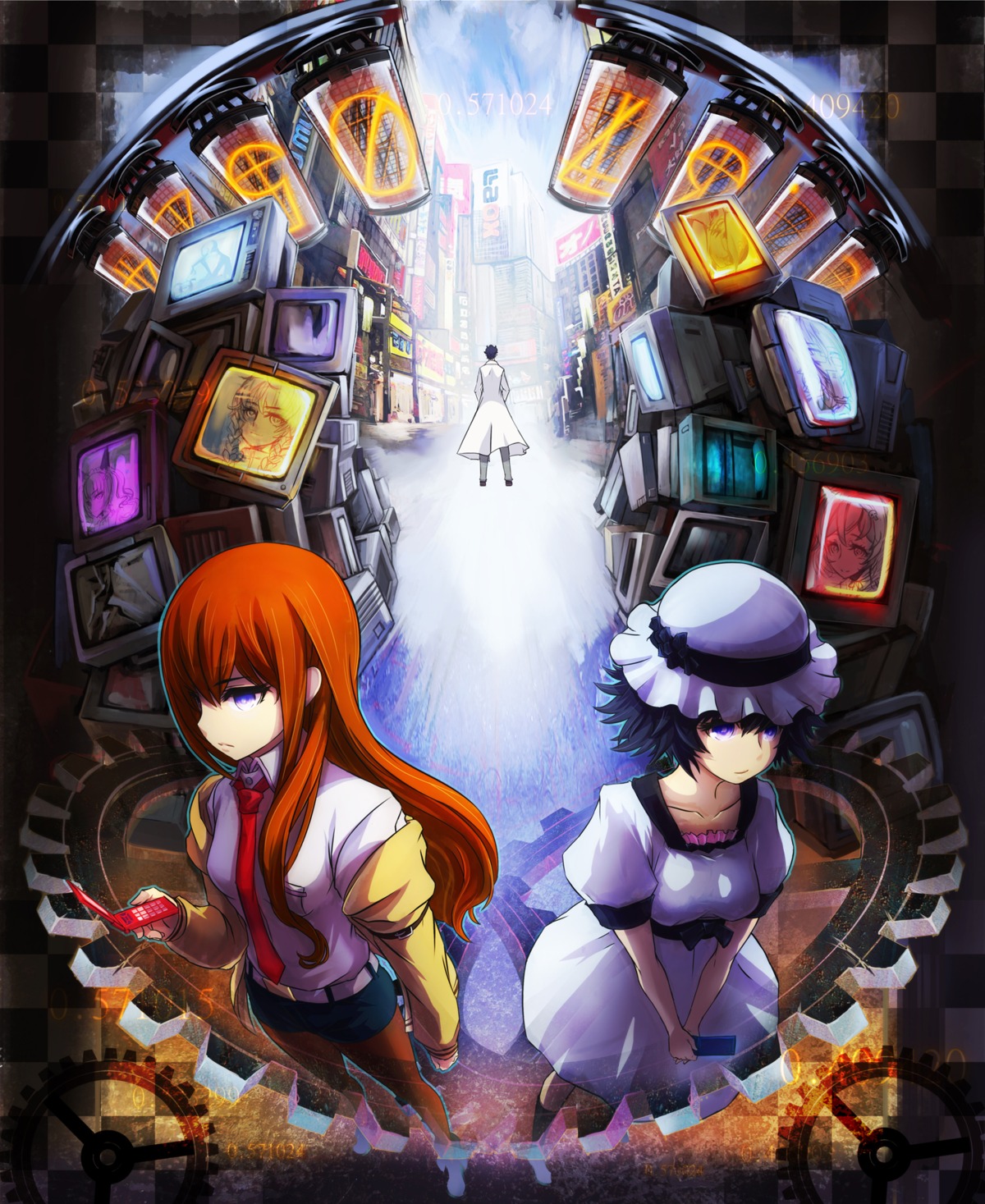 makise_kurisu, okabe_rintarou, pantyhose, shiina_mayuri, steins;gate, todee