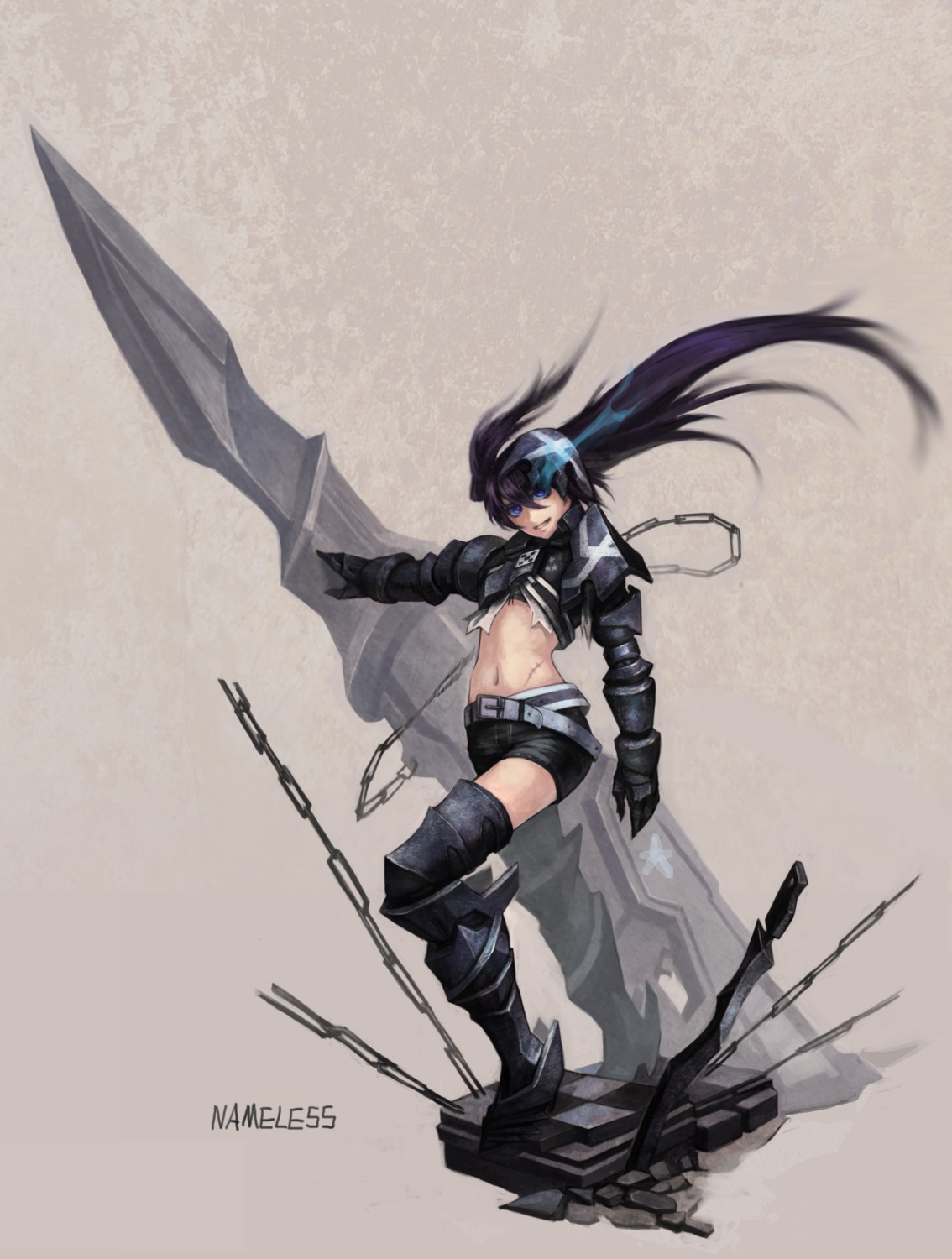black_rock_shooter, black_rock_shooter_(character), kote_(tures), thighhighs, vocaloid