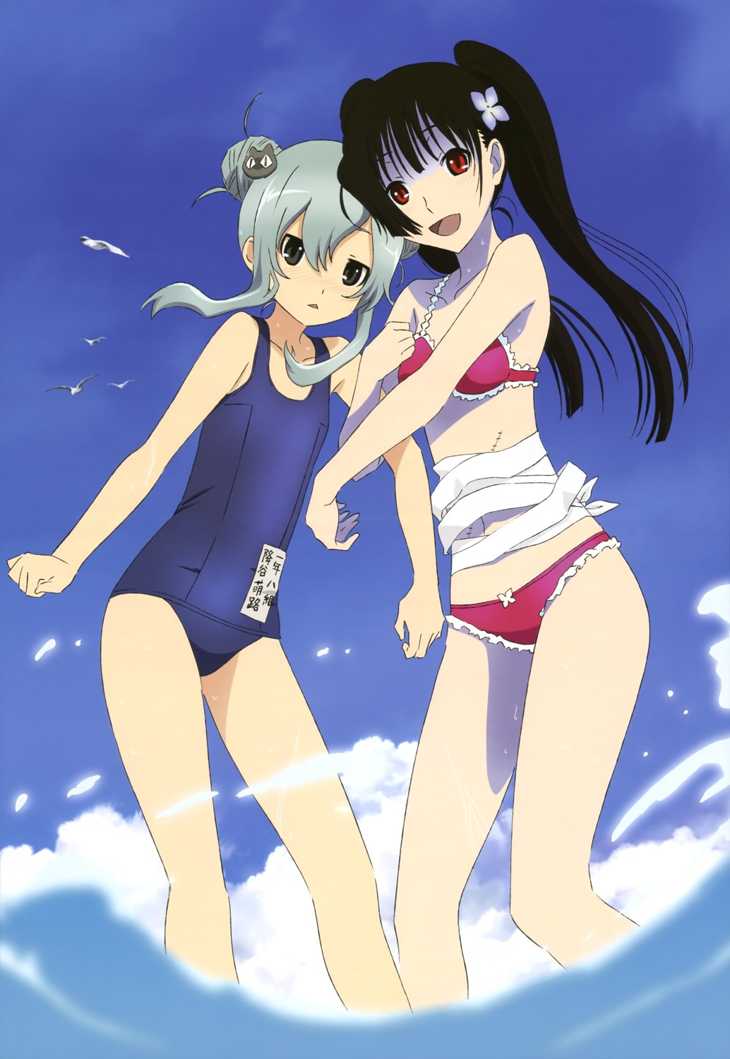 bandages, bikini, furuya_mero, sakai_kyuuta, sanka_rea, sankarea, school_swimsuit, swimsuits