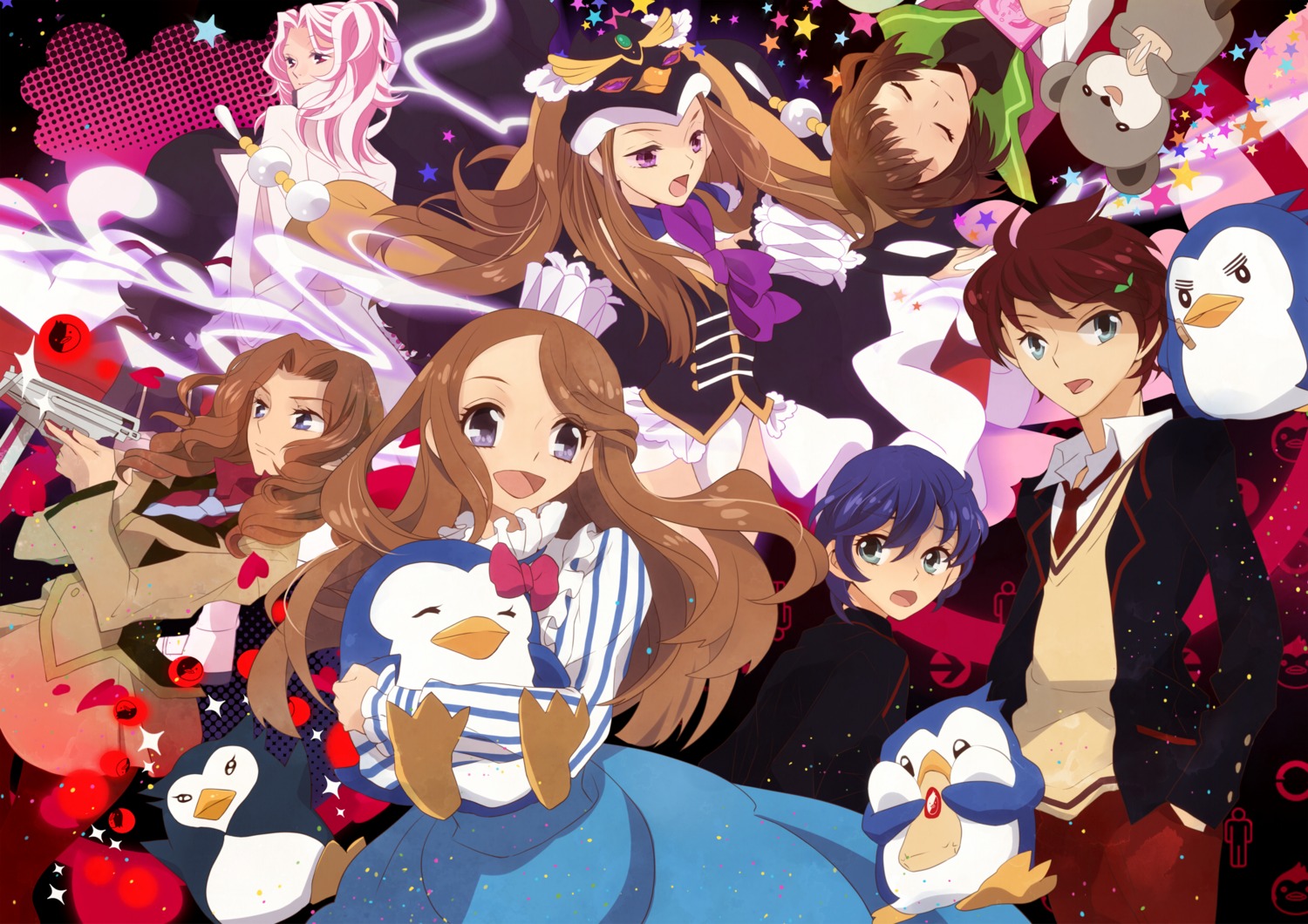 gun, mawaru_penguindrum, natsume_masako, oginome_ringo, oluha, penguin, seifuku, takakura_himari