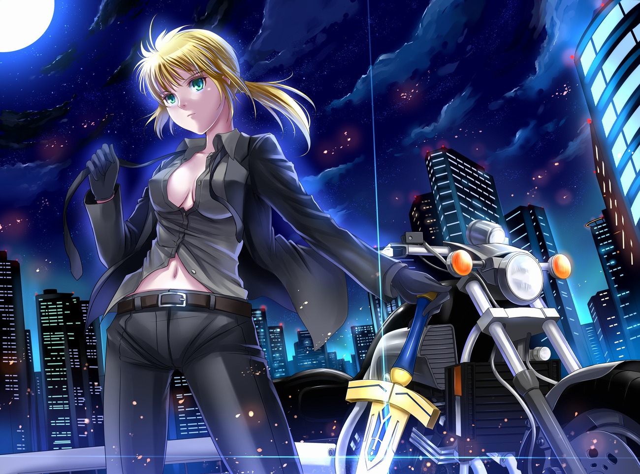 artoria_pendragon_(fate), cleavage, fate/stay_night, fate/zero, no_bra, sword, windtalker