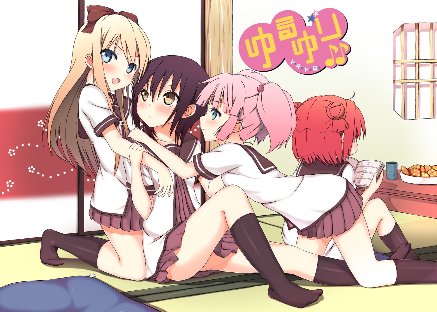 akaza_akari, funami_yui, seifuku, takanashi_sora_(soramyon), toshinou_kyouko, yoshikawa_chinatsu, yuru_yuri