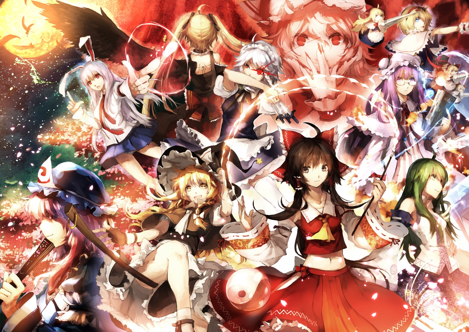 alice_margatroid, izayoi_sakuya, kirisame_marisa, kochiya_sanae, patchouli_knowledge, reisen_udongein_inaba, remilia_scarlet, roochan