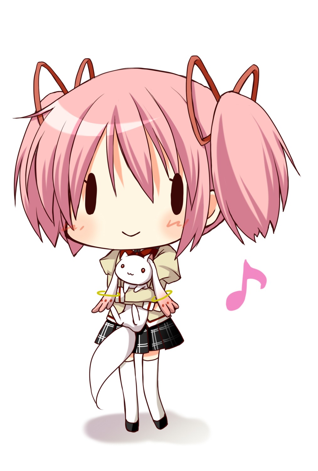 chibi, kaname_madoka, kyubey, mahou_shoujo_madoka_magica, oumi_neneha, seifuku, thighhighs