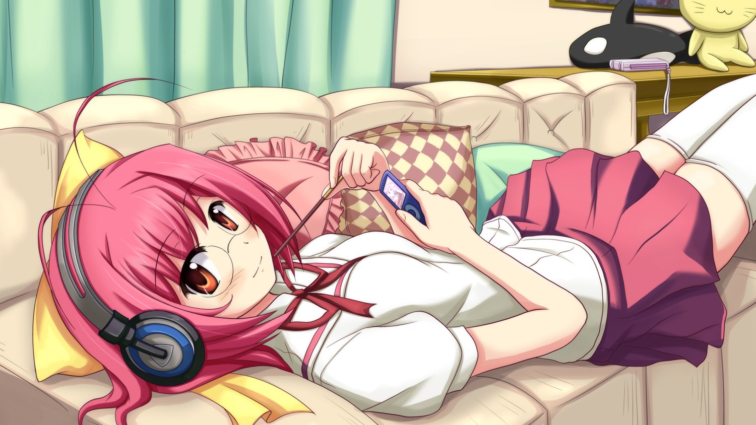 headphones, kami_nomi_zo_shiru_sekai, megane, nakagawa_kanon, seifuku, shira-nyoro, thighhighs, wallpaper