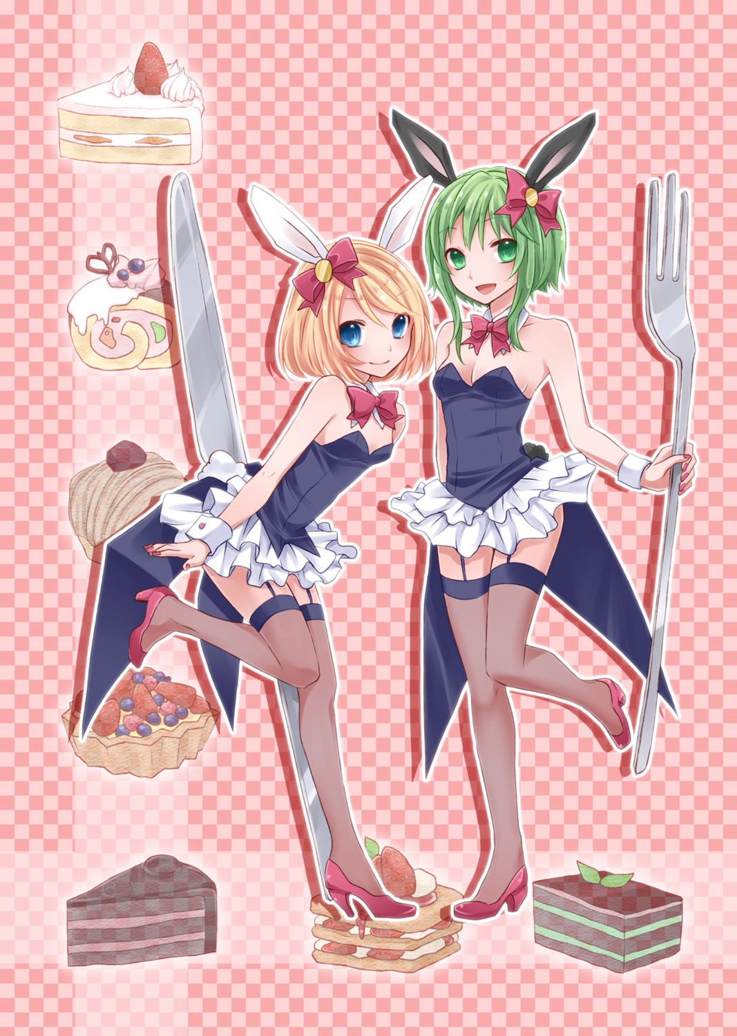 animal_ears, bunny_ears, bunny_girl, gumi, kagamine_rin, stockings, thighhighs, vocaloid
