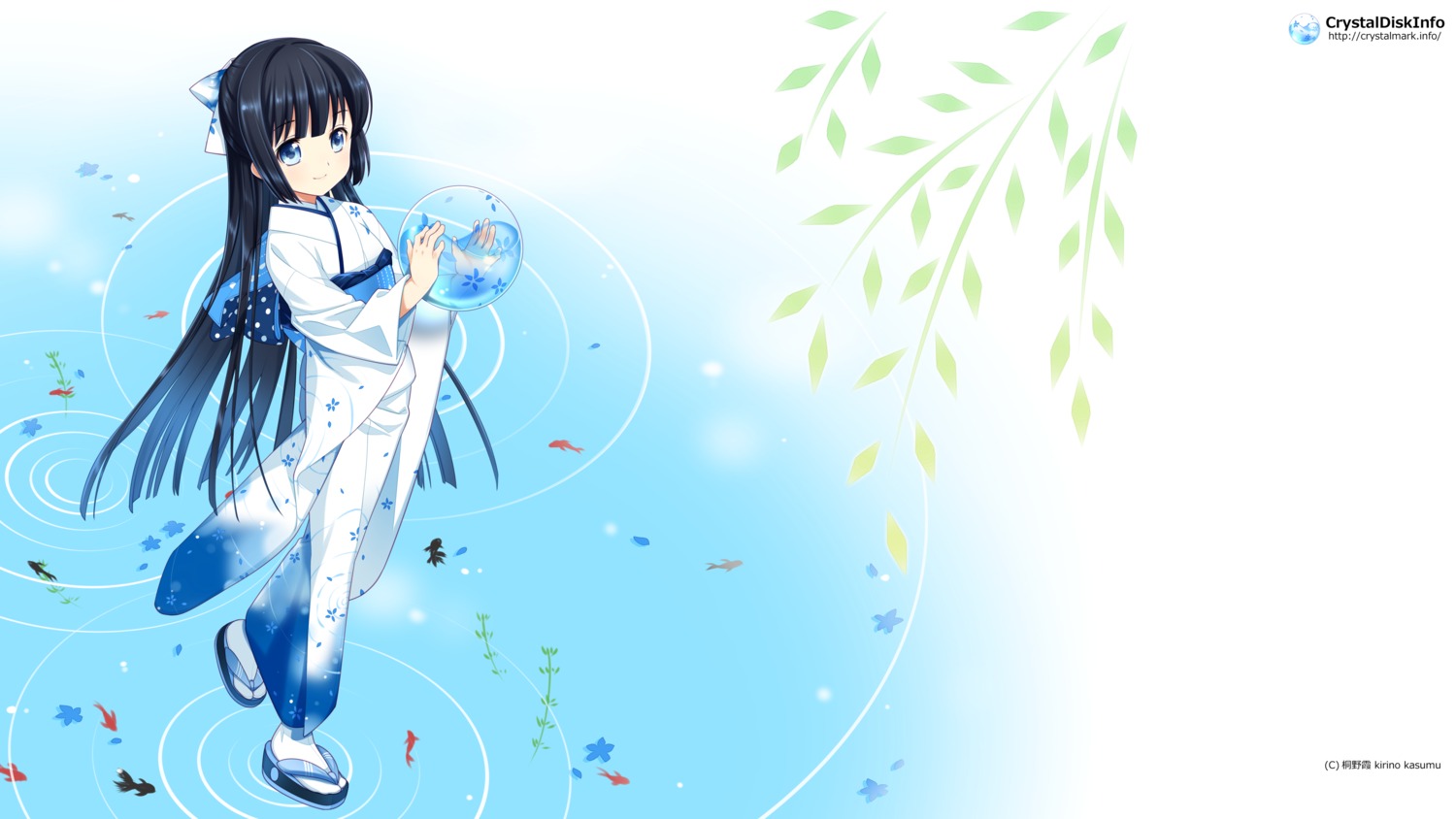 crystal_dew_world, kimono, kirino_kasumu, suishou_shizuku, wallpaper