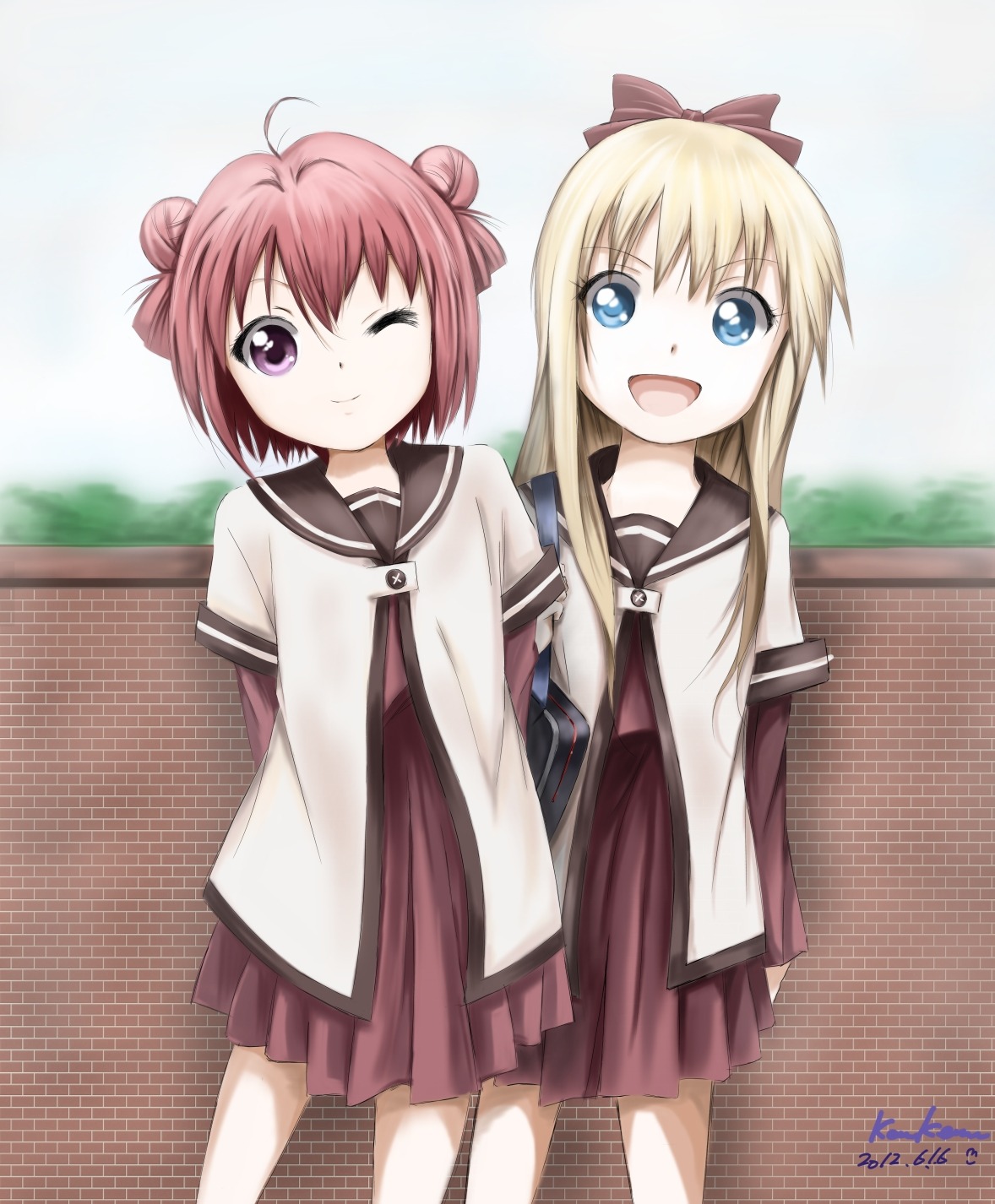 akaza_akari, kemukemu, seifuku, toshinou_kyouko, yuru_yuri