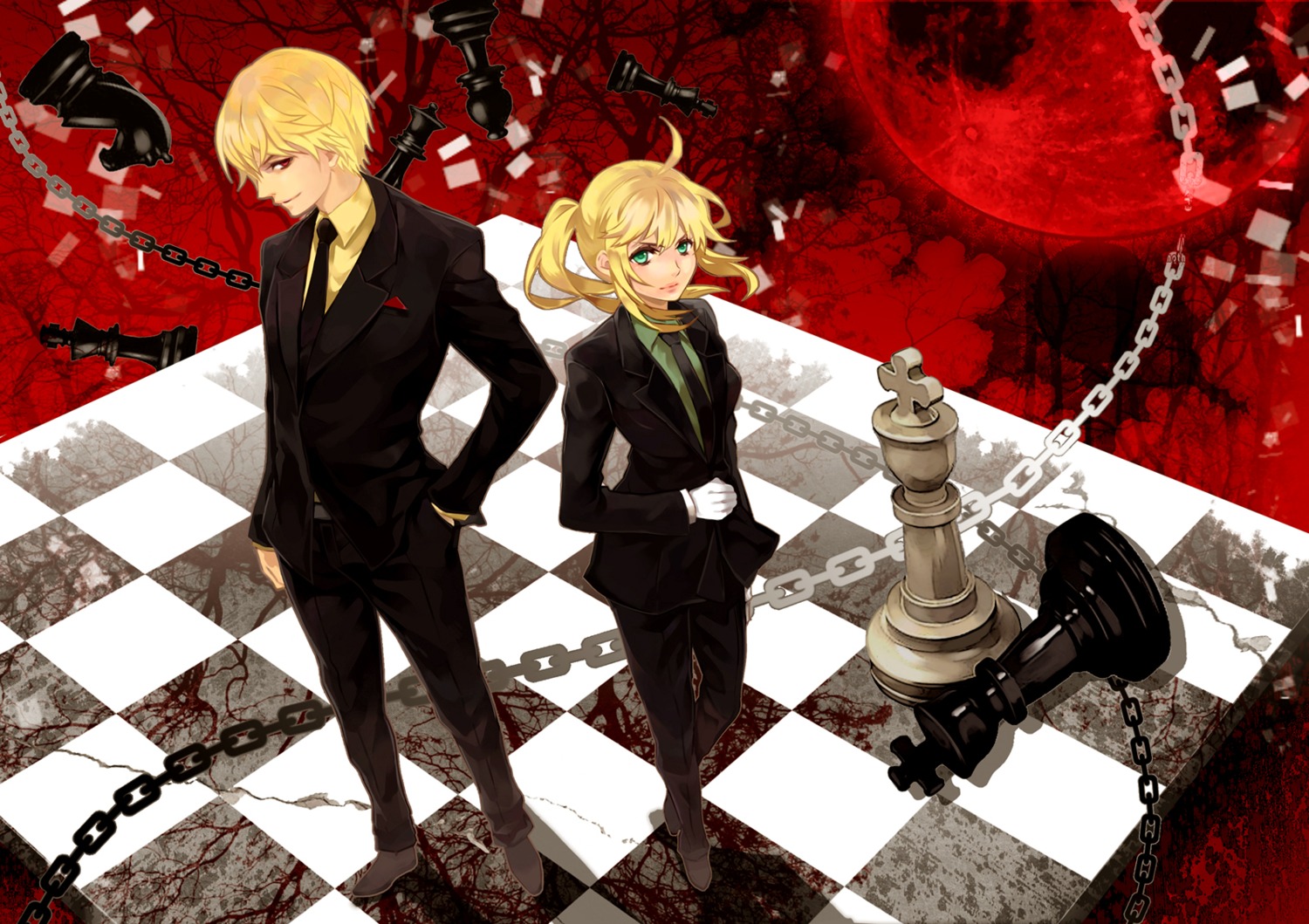 artoria_pendragon_(fate), business_suit, chie_(mizzkoko), fate/stay_night, fate/zero, gilgamesh_(fate)