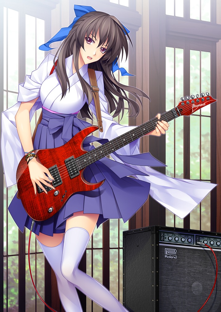 440, guitar, miko, thighhighs