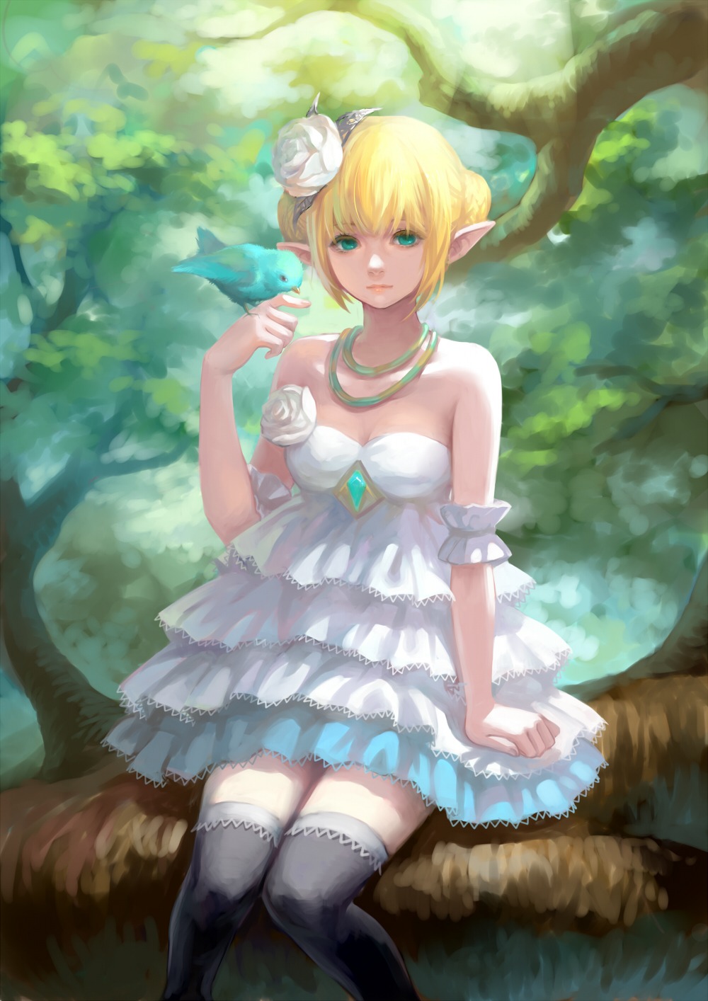 asukaziye, dragon_nest, dress, elf, pointy_ears, thighhighs