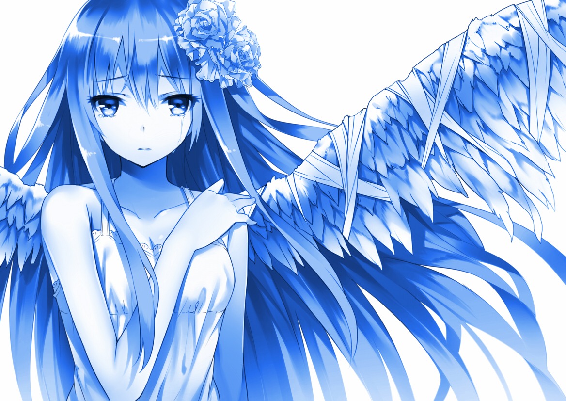 dress, mogumo, monochrome, wings