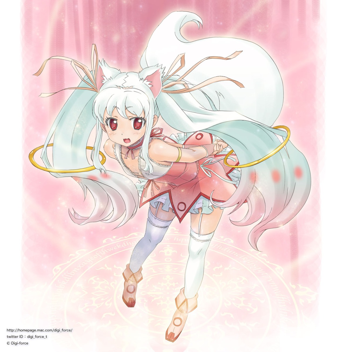 animal_ears, anthropomorphization, jpeg_artifacts, kimura_shigetaka, kyubey, mahou_shoujo_madoka_magica, stockings, tail
