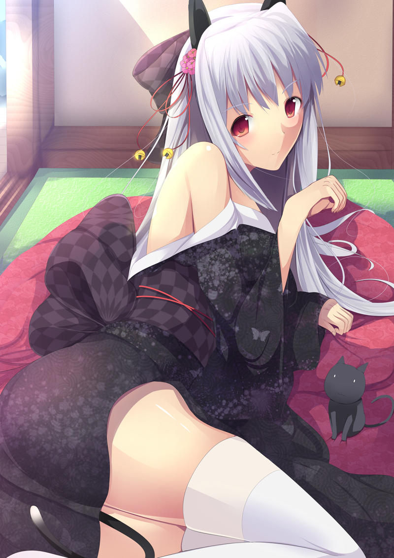animal_ears, daiaru, kimono, nekomimi, tail, thighhighs