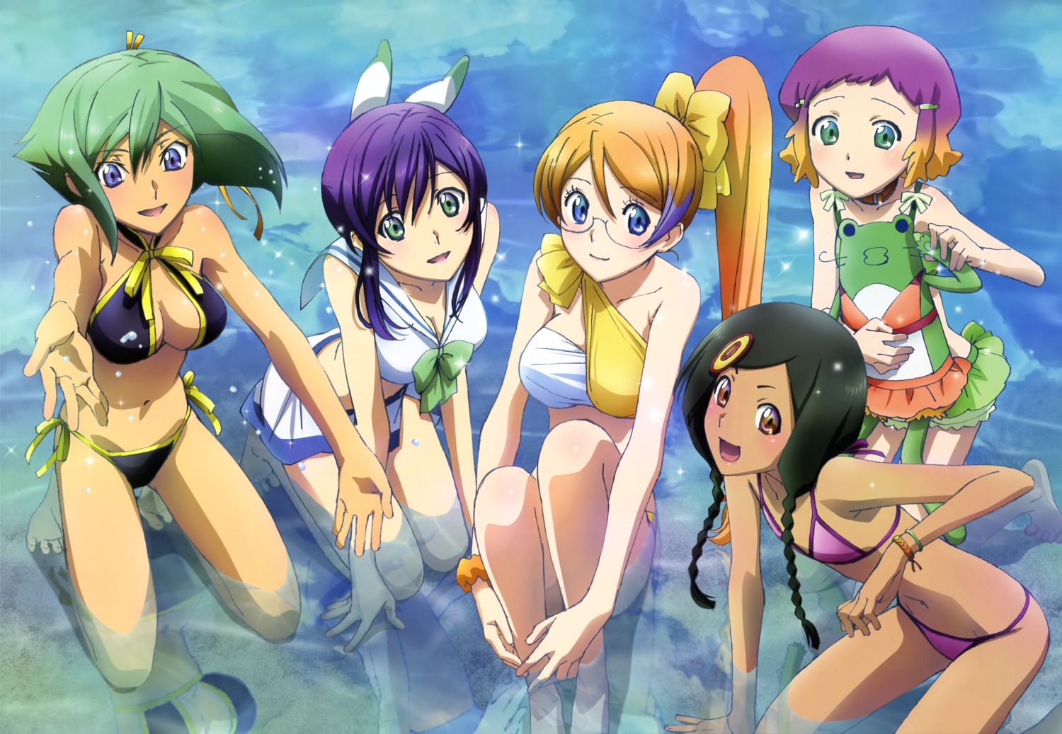aquarion_evol, bikini, chiba_yuriko, cleavage, megane, mikono_suzushiro, mix, sazanka_bianca, sousei_no_aquarion, swimsuits, yunoha_thrul, zessica_wong