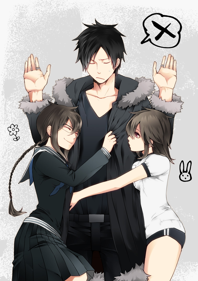 buruma, durarara!!, gym_uniform, hataya, megane, orihara_izaya, orihara_kururi, orihara_mairu, seifuku