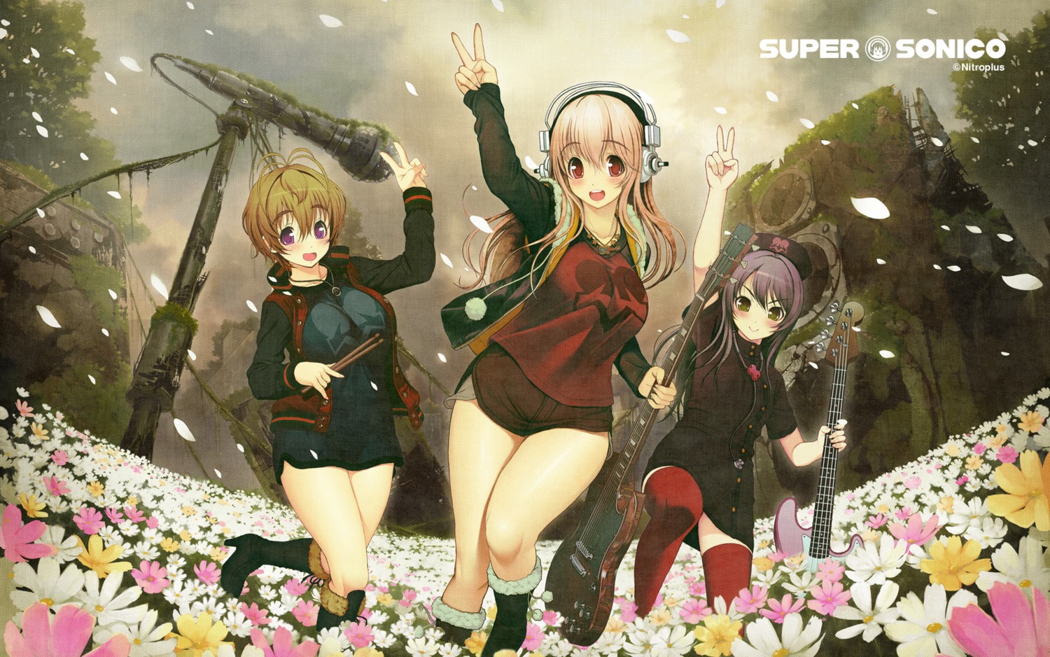 axanael, fujimi_suzu, guitar, headphones, heels, jpeg_artifacts, nitroplus, sonico